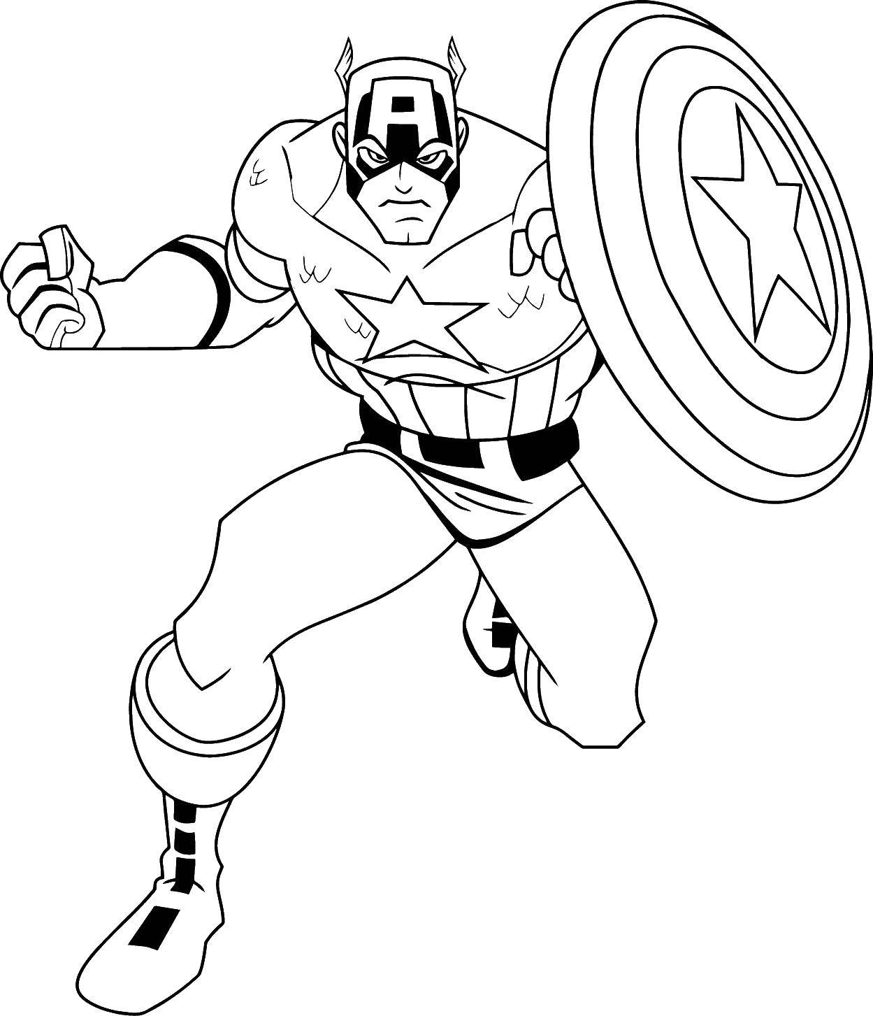 Название: Раскраска Капитан америка. Категория: супергерои. Теги: супергерой, капитан Америка.