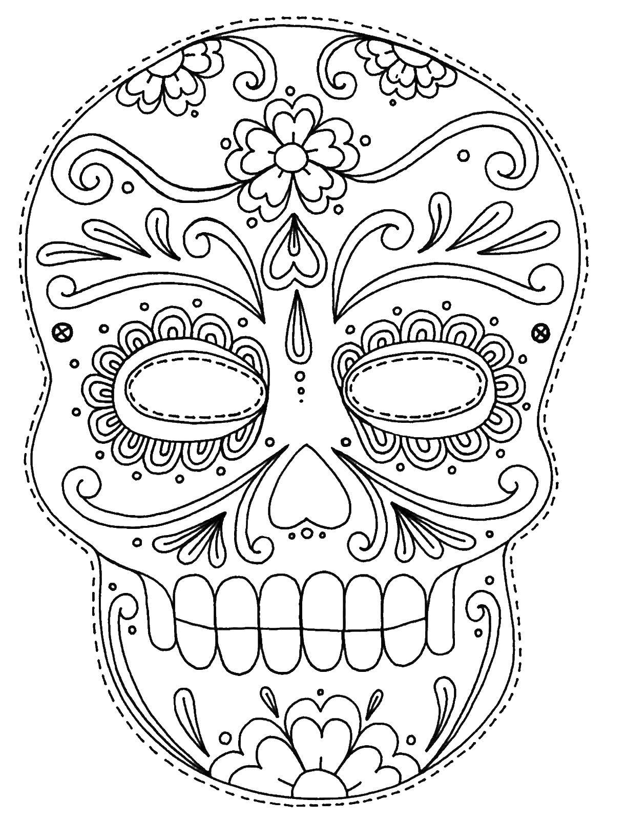 Название: Раскраска Красивый череп. Категория: Череп. Теги: череп, узоры, цветы.