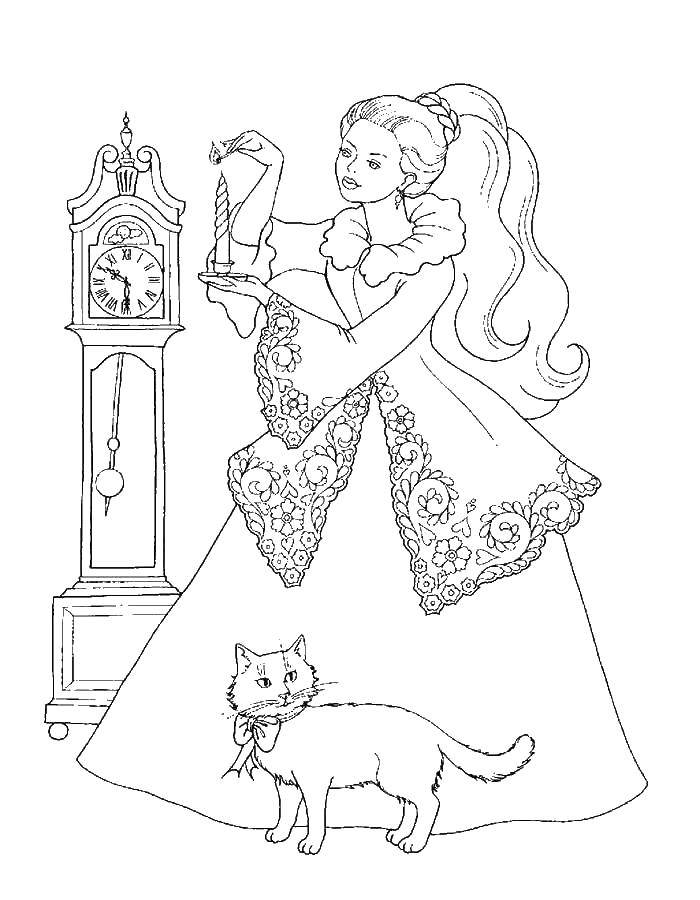 Название: Раскраска Принцесса и кошка. Категория: принцесса. Теги: Принцесса.