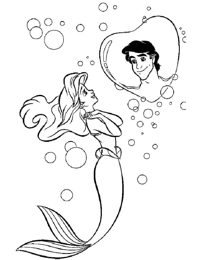 Название: Раскраска Ариэль и принц эрик. Категория: принцесса. Теги: Ариэль, русалка.
