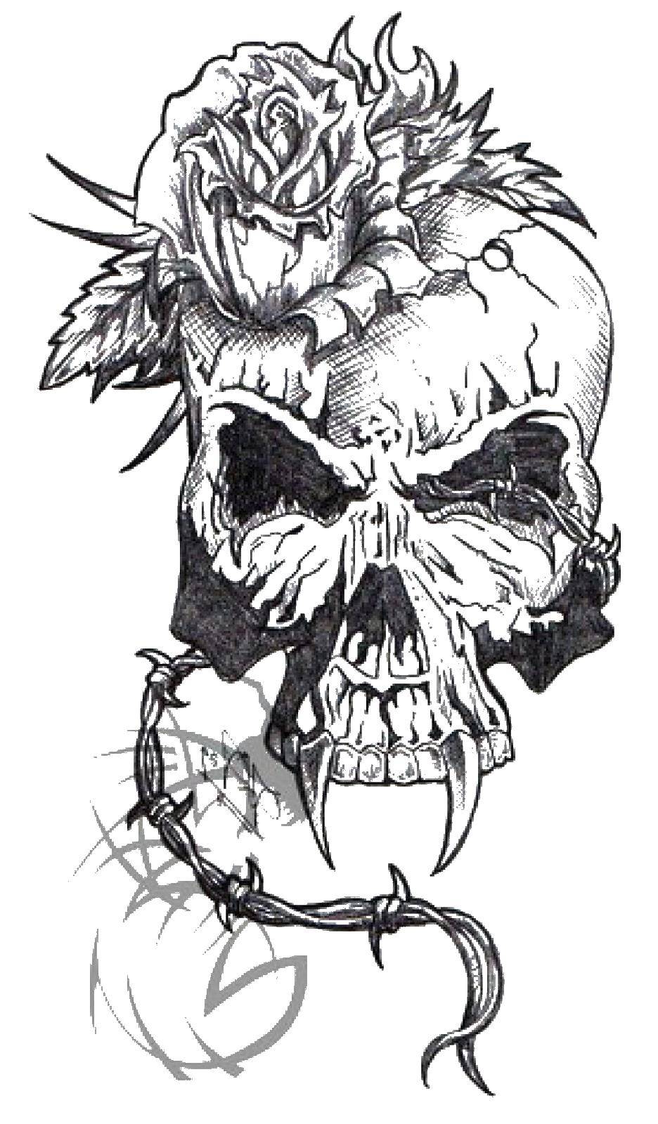Coloring Skull with rose. Category Skull. Tags:  skull, flower, rose.
