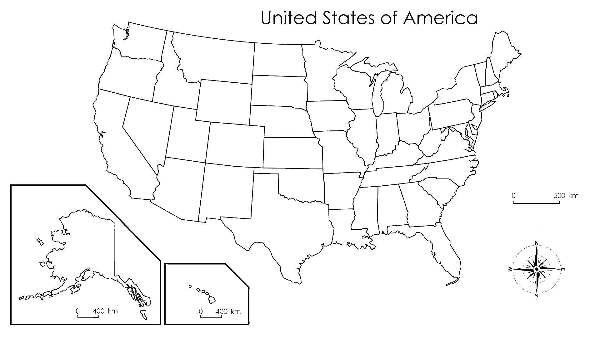 Название: Раскраска Соединенные штаты америки. Категория: США. Теги: Карта, америка.