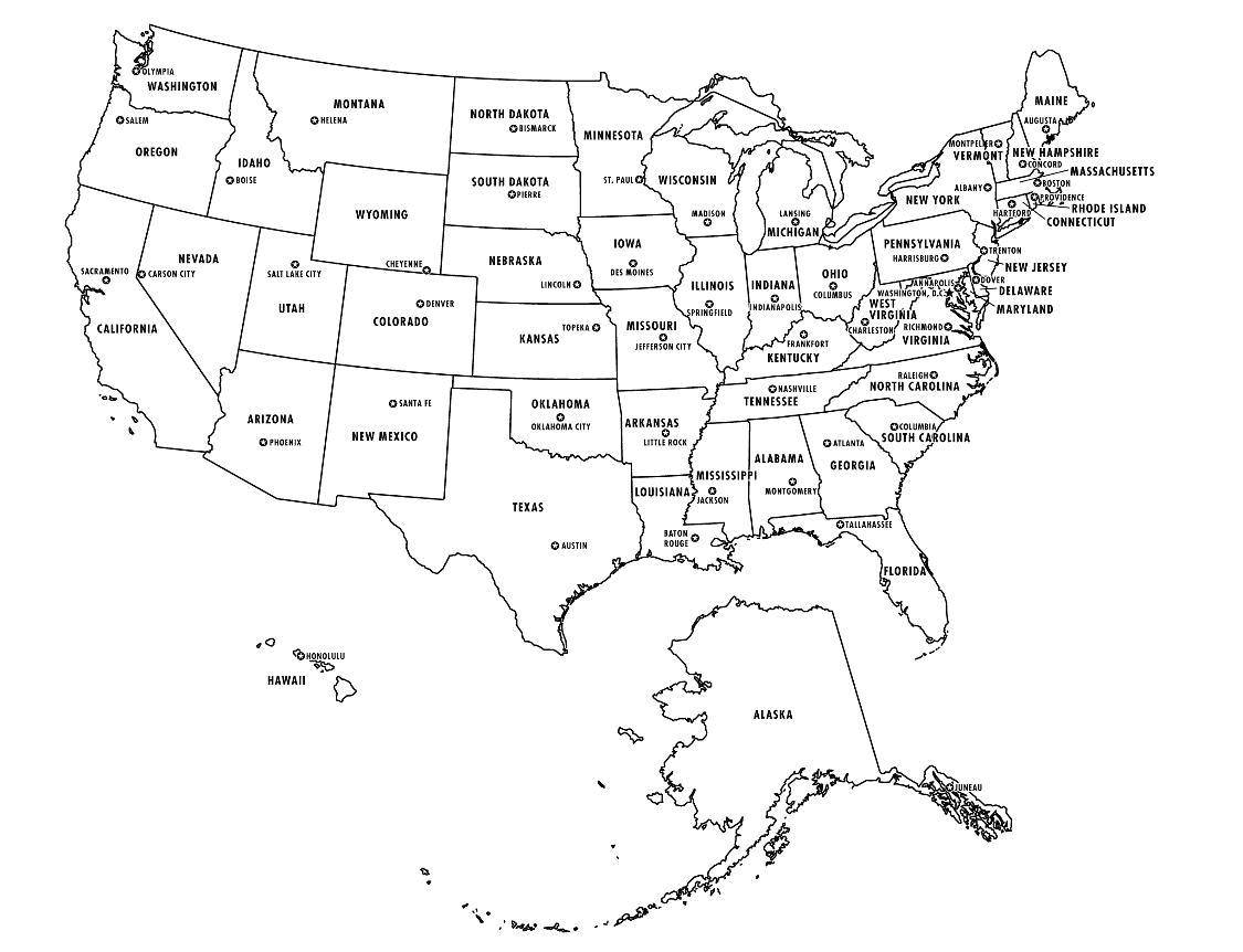 Название: Раскраска Карта сша. Категория: США. Теги: Карта, мир, США.