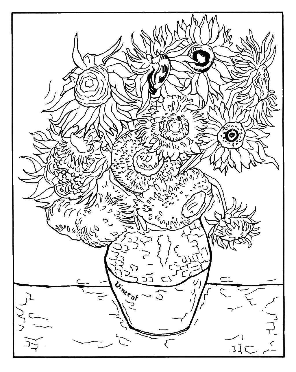 Coloring Flowers in a vase. Category flowers. Tags:  Flowers, bouquet, vase.