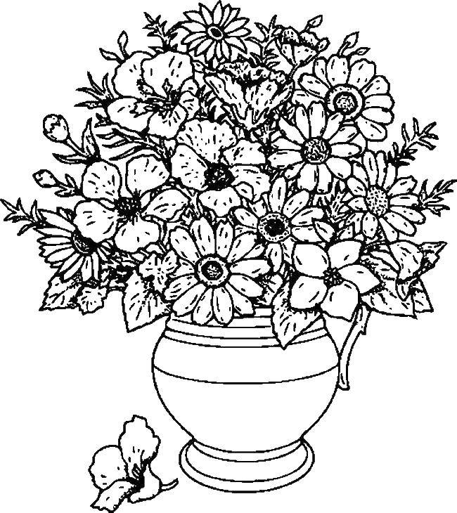 Название: Раскраска Красивые цветы в вазе. Категория: Ваза. Теги: Цветы, букет, ваза.
