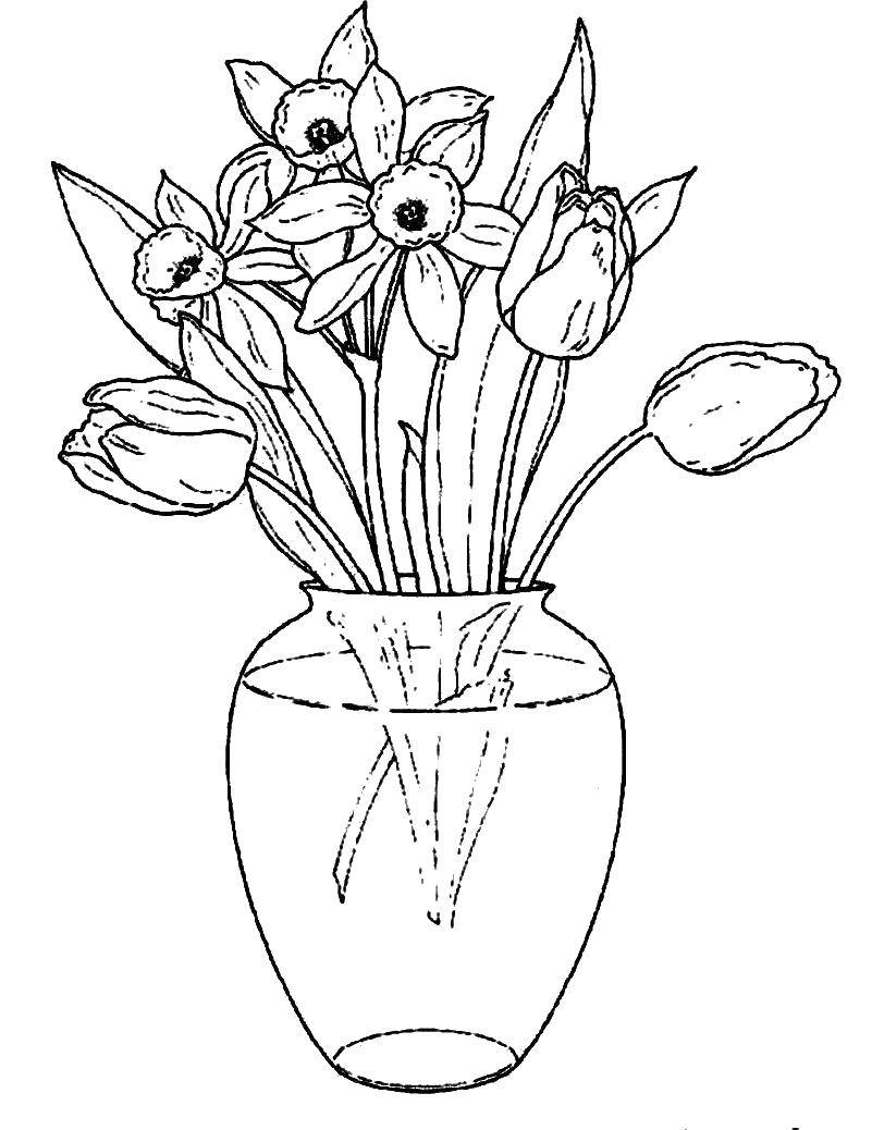 Название: Раскраска Прозрачная ваза с цветами. Категория: Ваза. Теги: цветы.