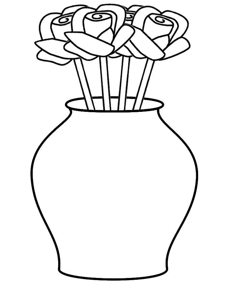 Название: Раскраска Розы в вазе. Категория: Ваза. Теги: цветы, розы.