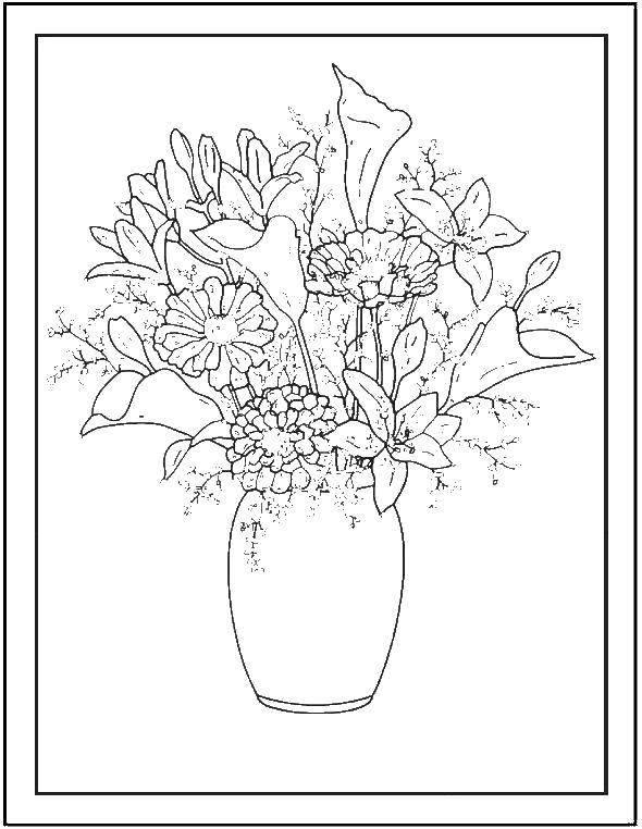 Coloring A bouquet of pretty flowers. Category Vase. Tags:  Flowers, bouquet, vase.