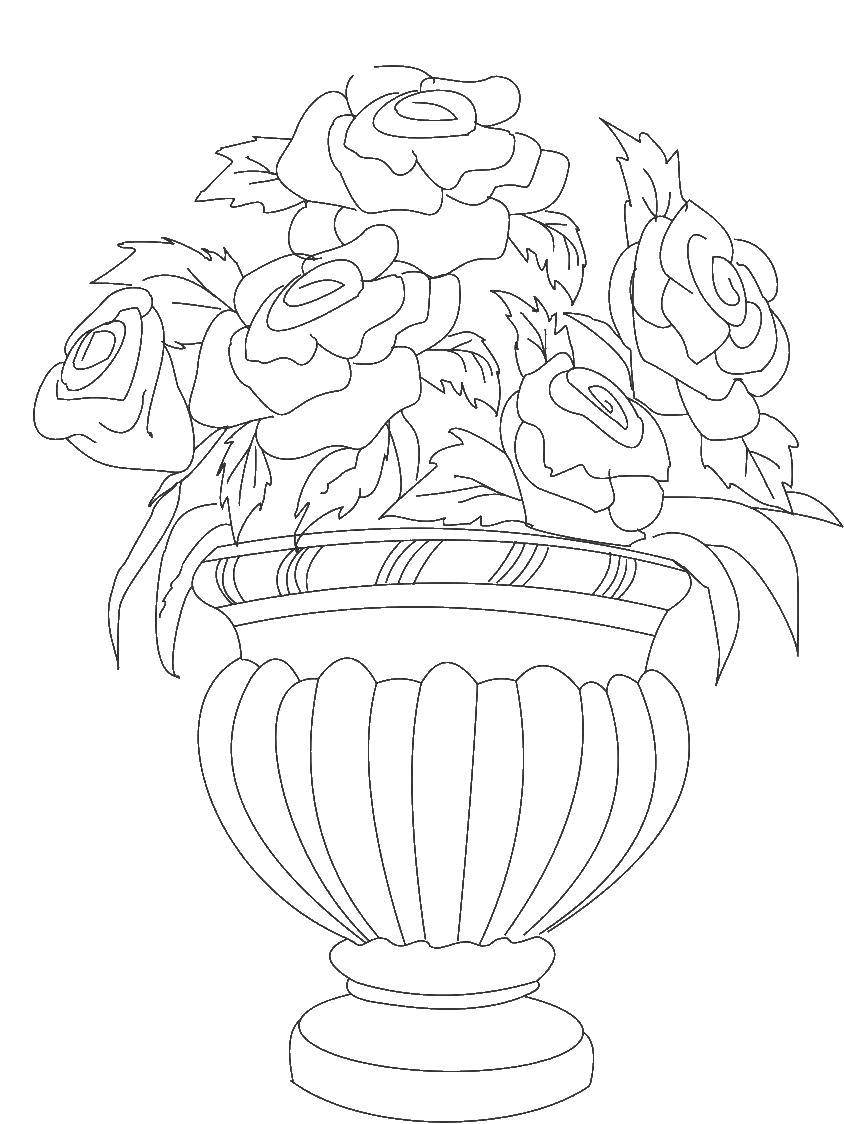 Название: Раскраска Красивая ваза с розами. Категория: Ваза. Теги: Цветы, розы, ваза.