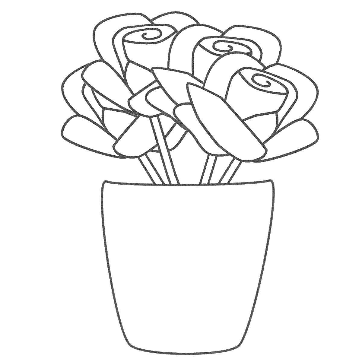 Название: Раскраска Розы в горшке. Категория: Ваза. Теги: ваза, горшок, цветы.