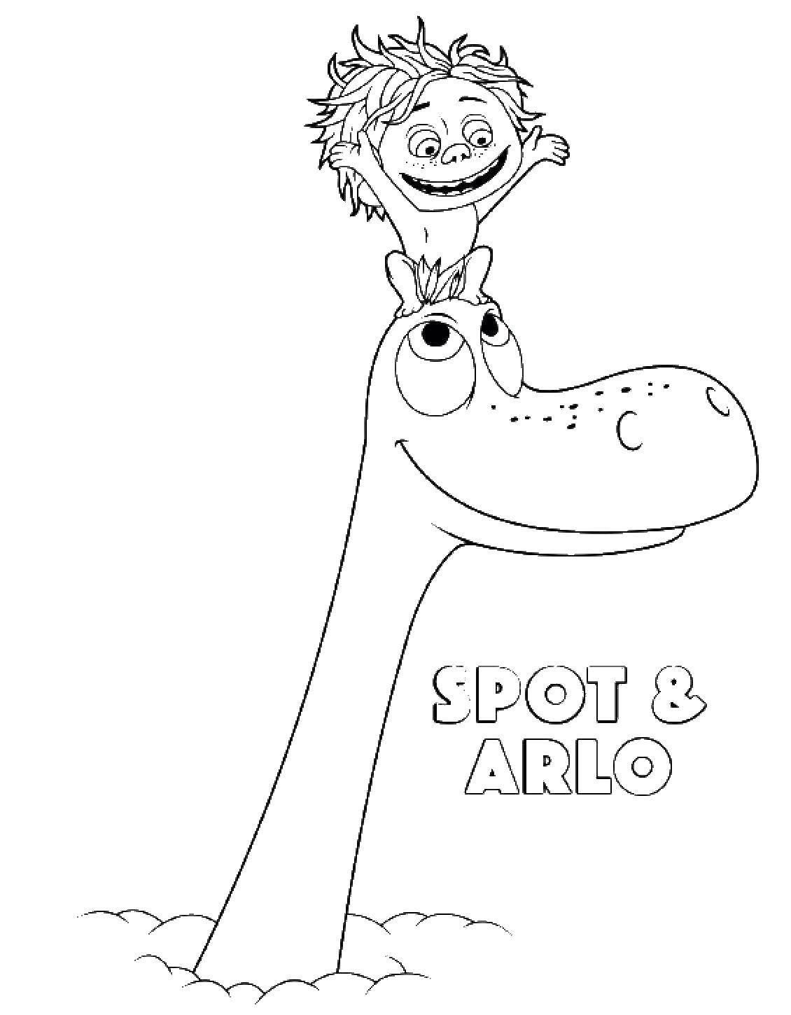 Coloring Spot and Arlo from the good dinosaur cartoon. Category dinosaur. Tags:  cartoon, Arlo, spot.