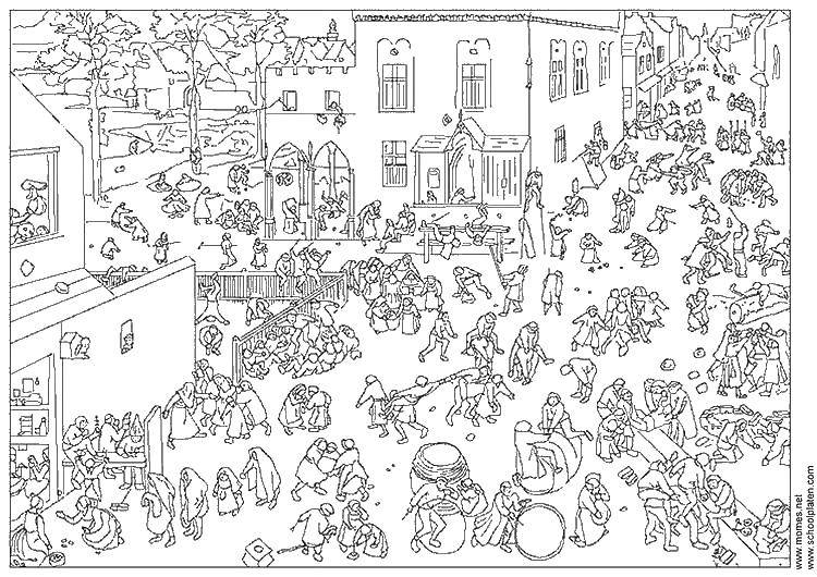 Coloring A crowd of people in the city. Category the city. Tags:  crowd, people.