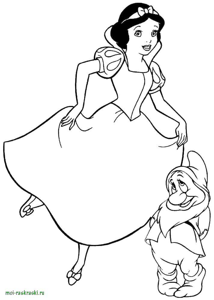 Название: Раскраска Белоснежка и гном. Категория: принцесса. Теги: Белоснежка.