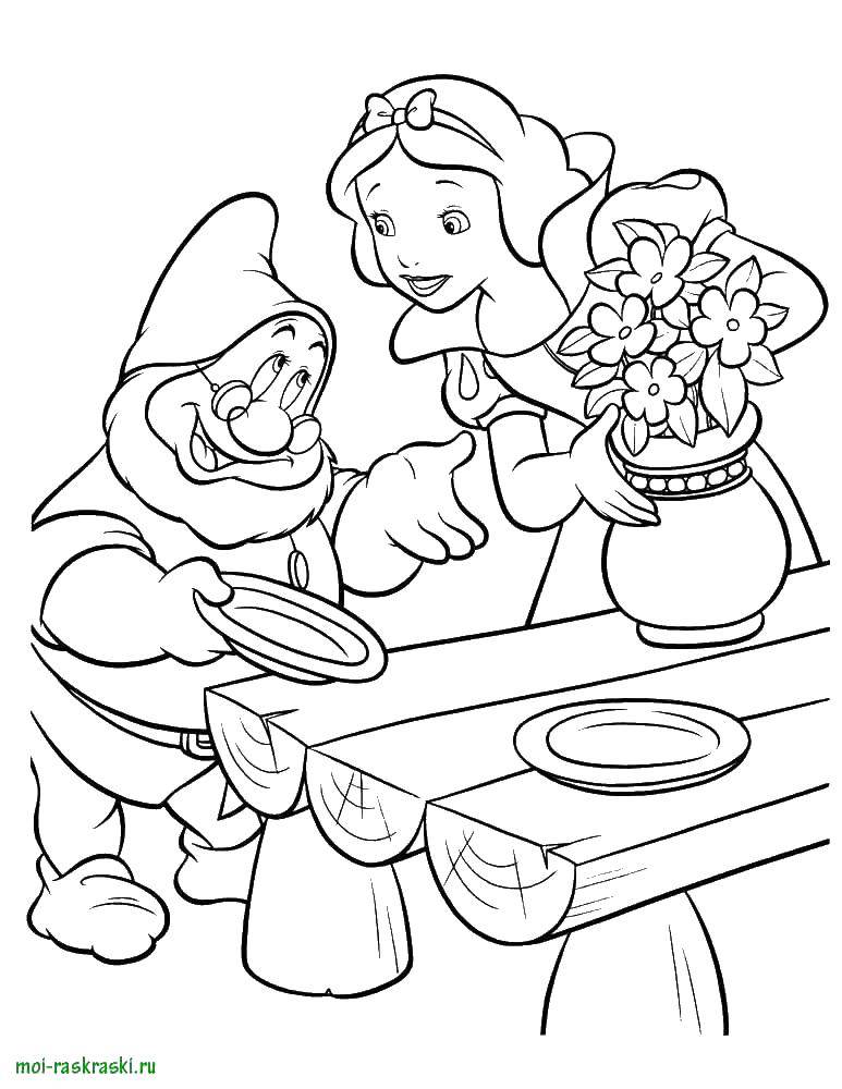 Coloring Snow white and dwarf. Category Princess. Tags:  Snow white.
