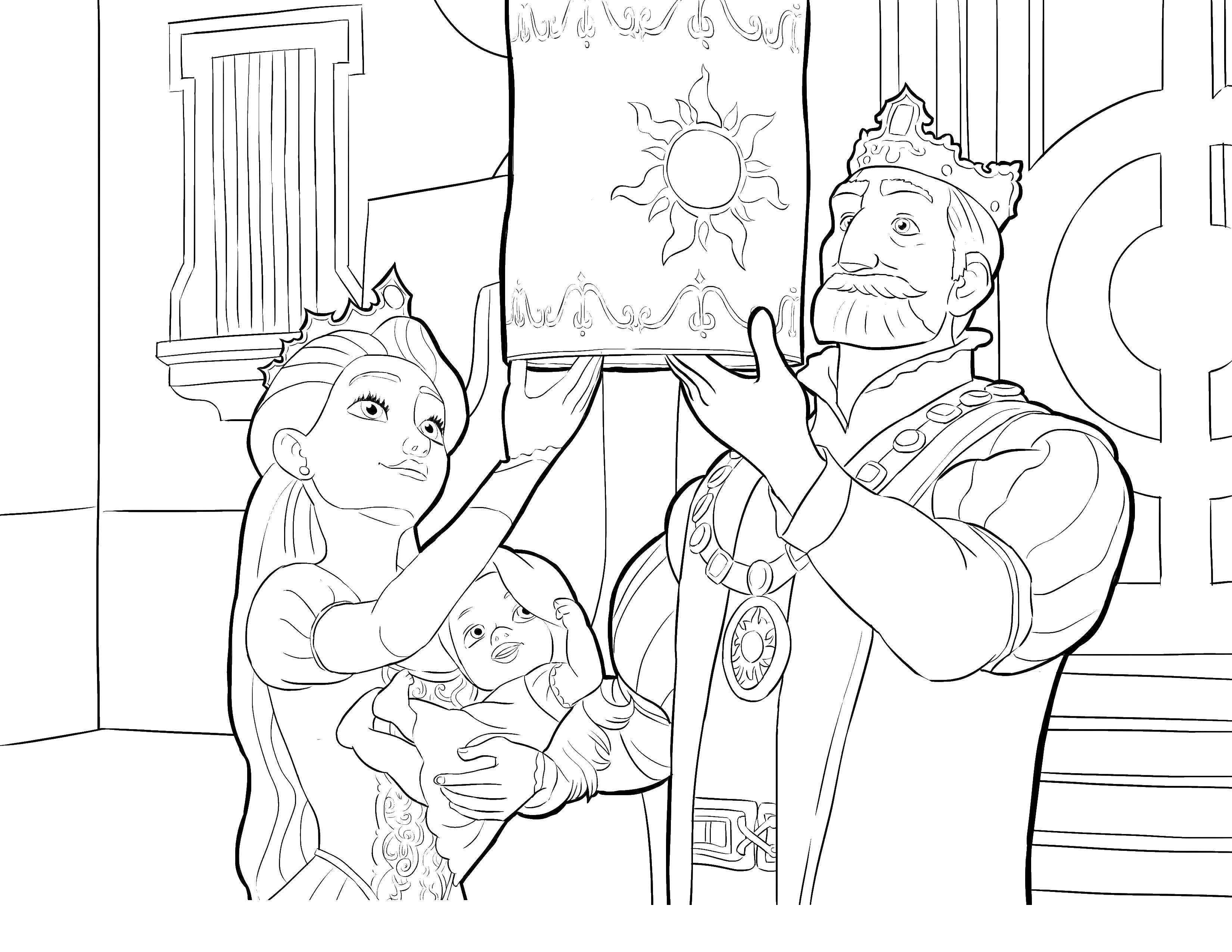 Название: Раскраска Король и королева запускаю фонарики в честь рождения дочки. Категория: раскраски холодное сердце. Теги: фонарики, семья, король, ребенок.