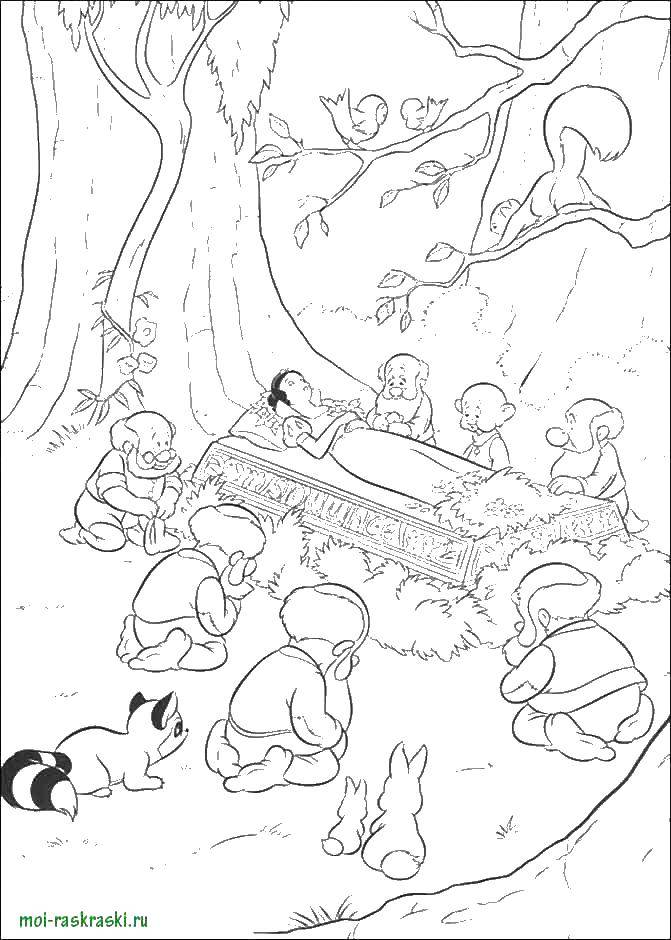 Coloring Snow white and the seven dwarfs. Category Princess. Tags:  Snow white, dwarf.