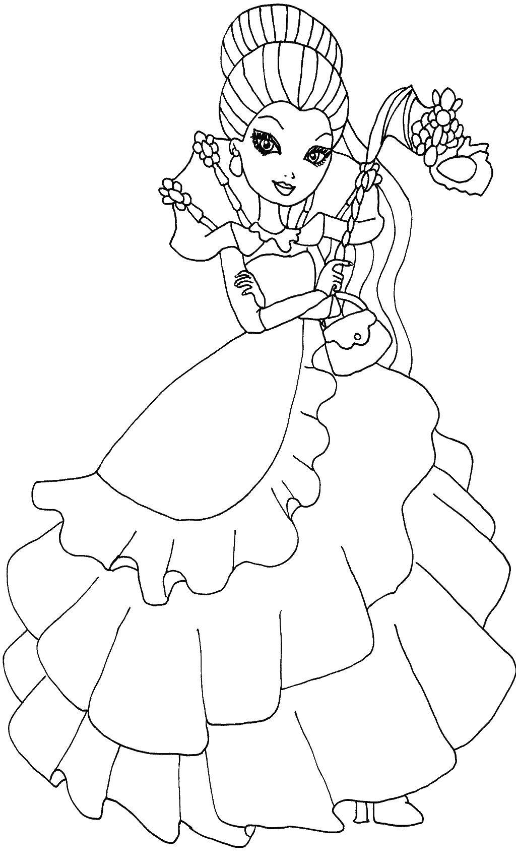 Coloring Queen in a beautiful dress. Category The Queen. Tags:  Queen, crown, dress.