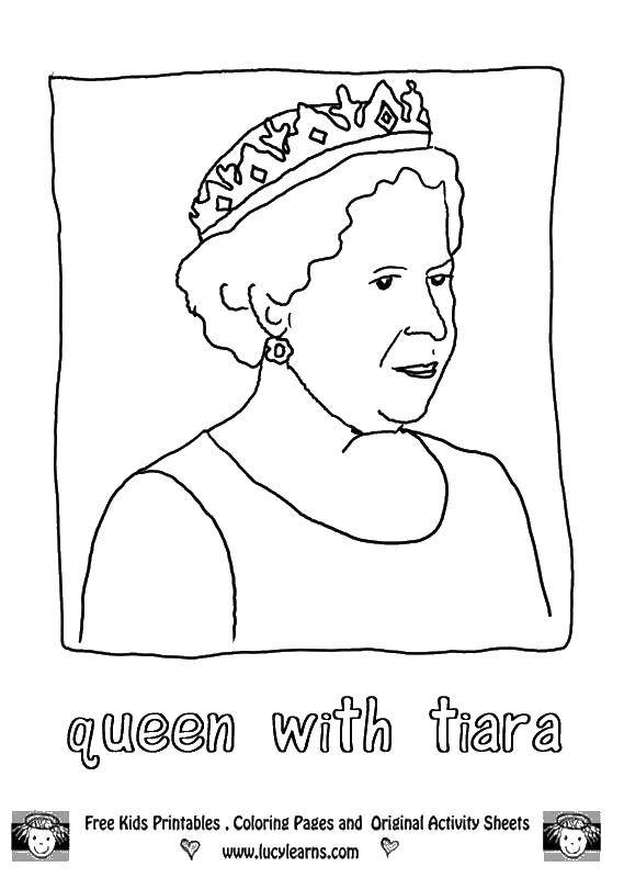 Розмальовки  Королева в короні. Завантажити розмальовку корона, королева.  Роздрукувати ,Королева,