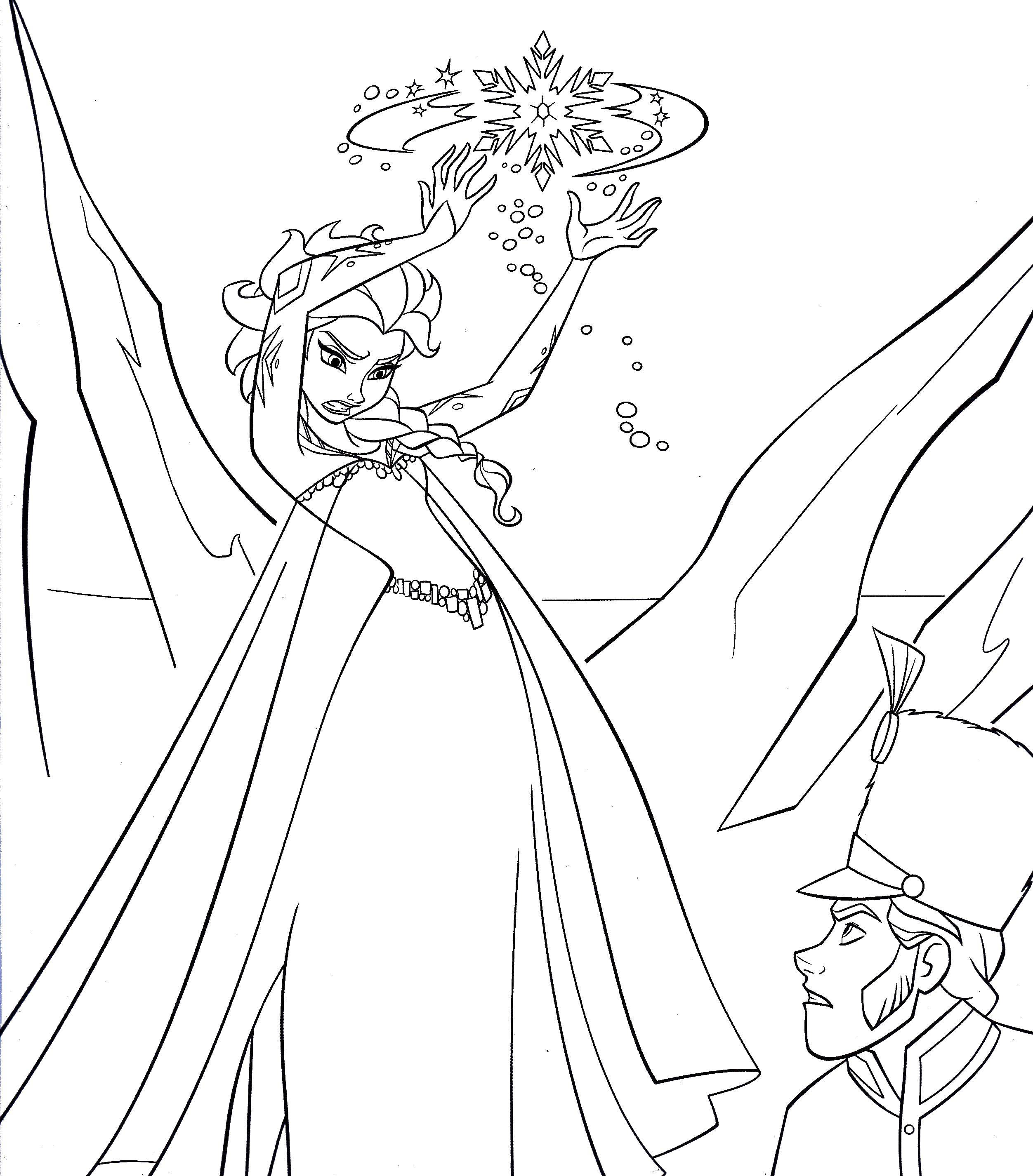 Coloring Elsa fighting Hans. Category Disney cartoons. Tags:  Elsa, Princess, crown.