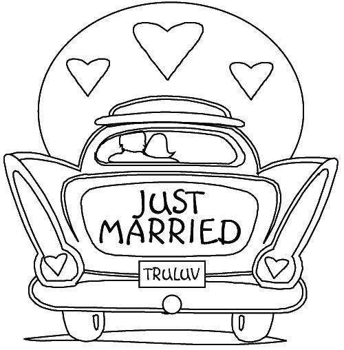Coloring Honeymoon car. Category Wedding. Tags:  car, couple.