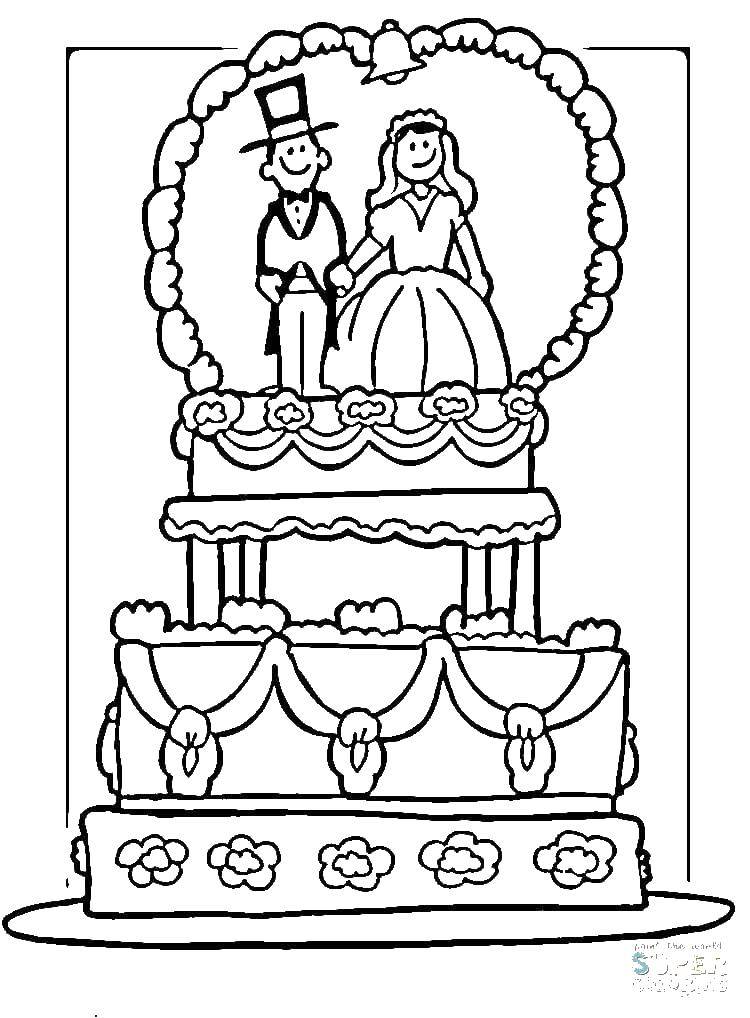 Название: Раскраска Торт свадебный. Категория: Свадьба. Теги: торт, свадьба, букет.