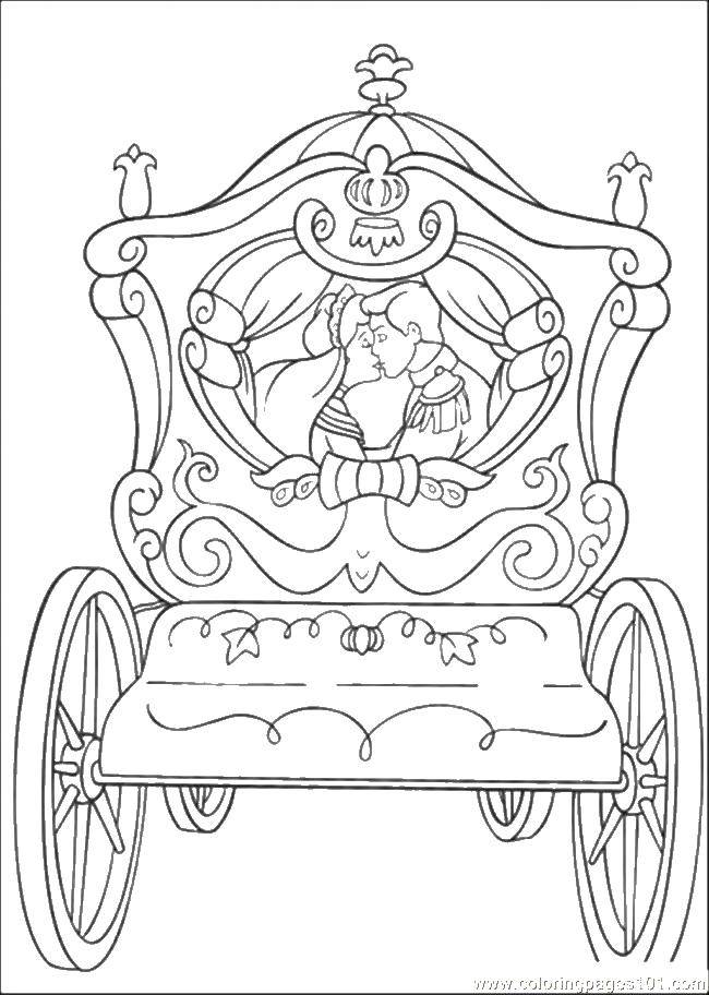 Coloring Cinderella and Prince riding in a carriage. Category Wedding. Tags:  Cinderella, Prince, carriage, wedding.