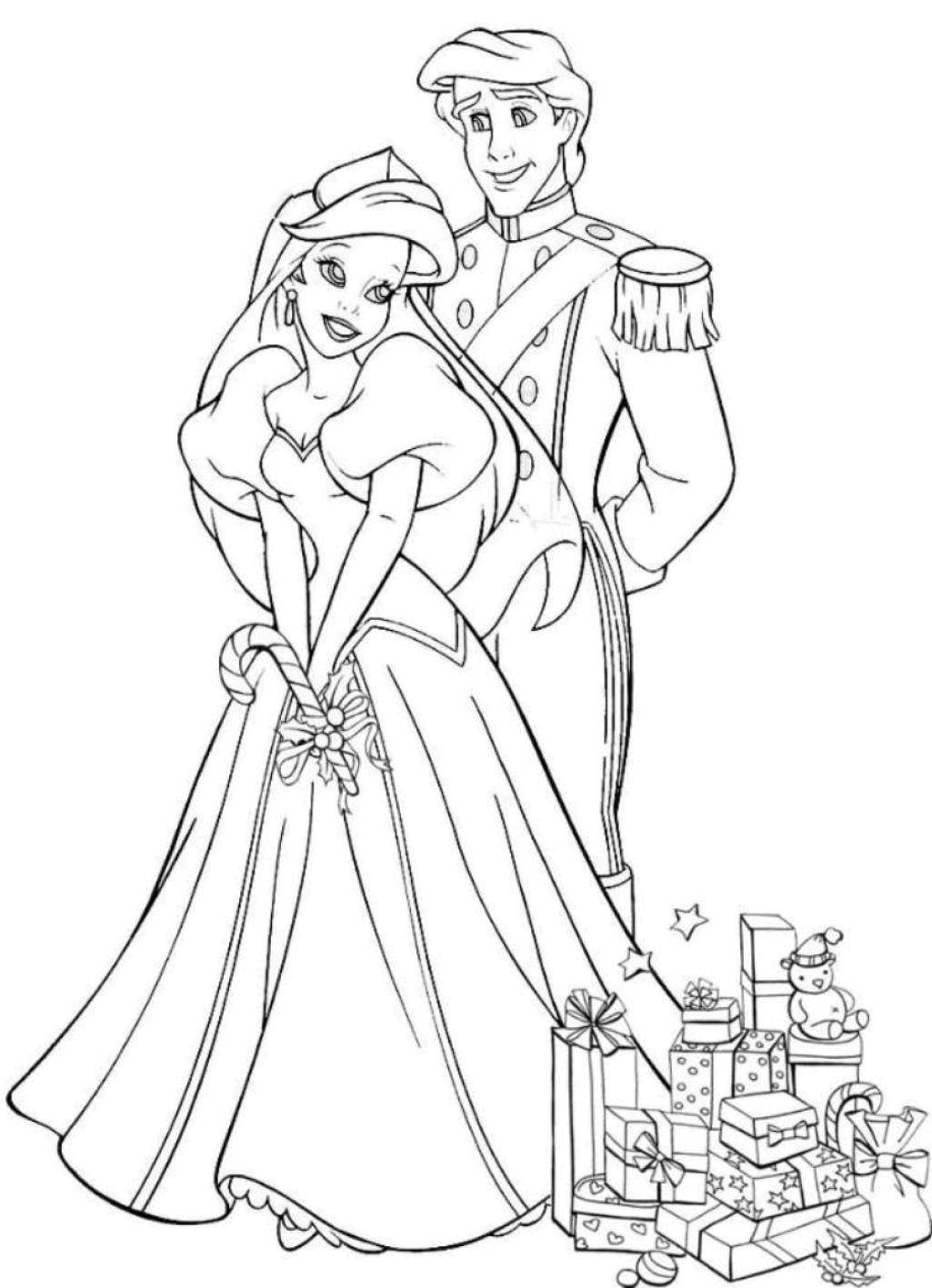 Coloring Ariel with her beloved. Category Wedding. Tags:  Wedding, dress, bride, groom.