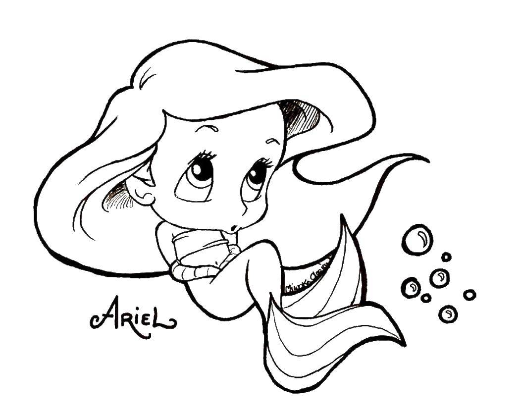 Coloring Baby Ariel. Category Disney cartoons. Tags:  Disney, the little mermaid, Ariel.