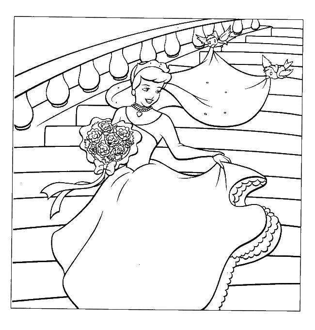 Coloring The bride-Cinderella. Category Wedding. Tags:  Wedding, dress, bride, groom.