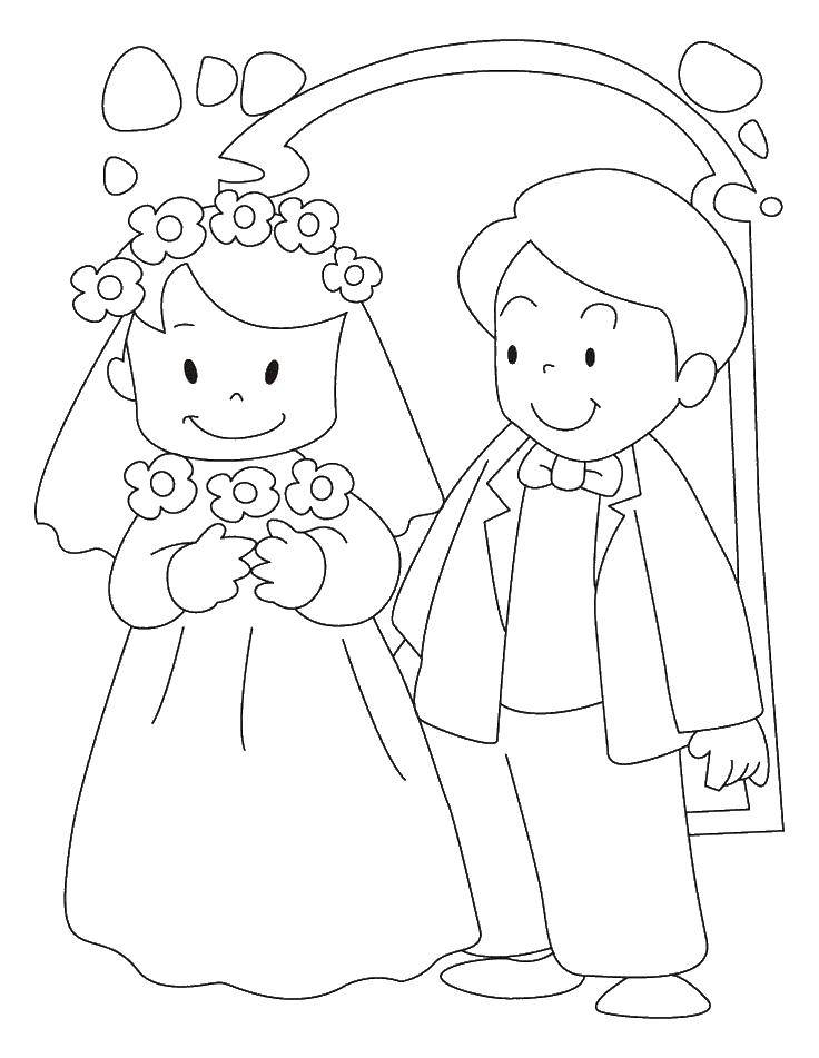 Название: Раскраска Жених и невеста на свадьбе. Категория: Свадьба. Теги: свадьба, жених, невеста.