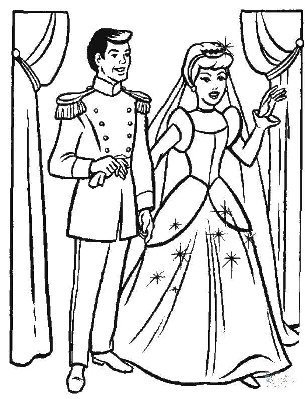 Название: Раскраска Золушка и принц женятся. Категория: Свадьба. Теги: золушка, принц, карета, свадьба.