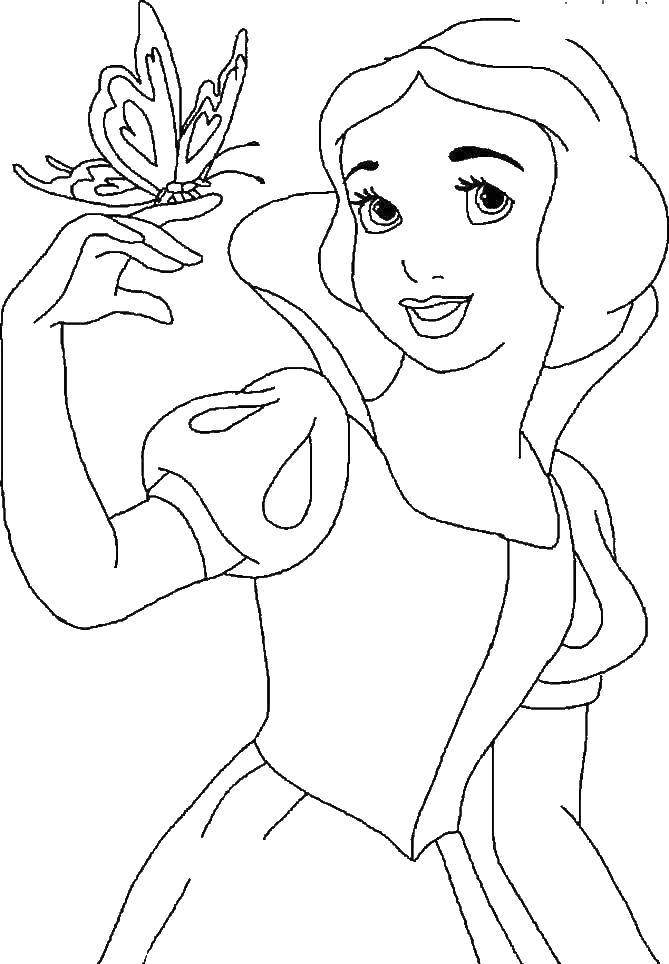 Coloring Snow white holding a butterfly. Category Princess. Tags:  Snow white.