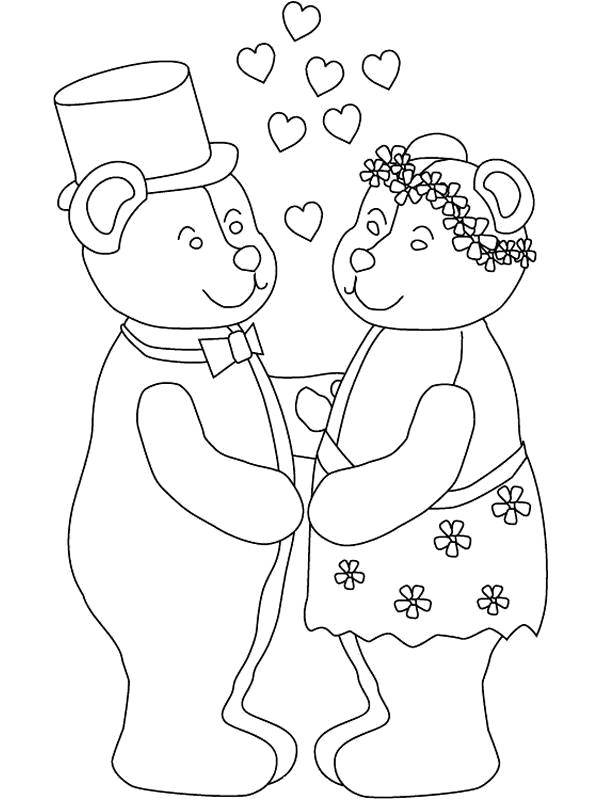 Название: Раскраска Мишки поженились. Категория: Свадьба. Теги: Свадьба, платье, жених, невеста.
