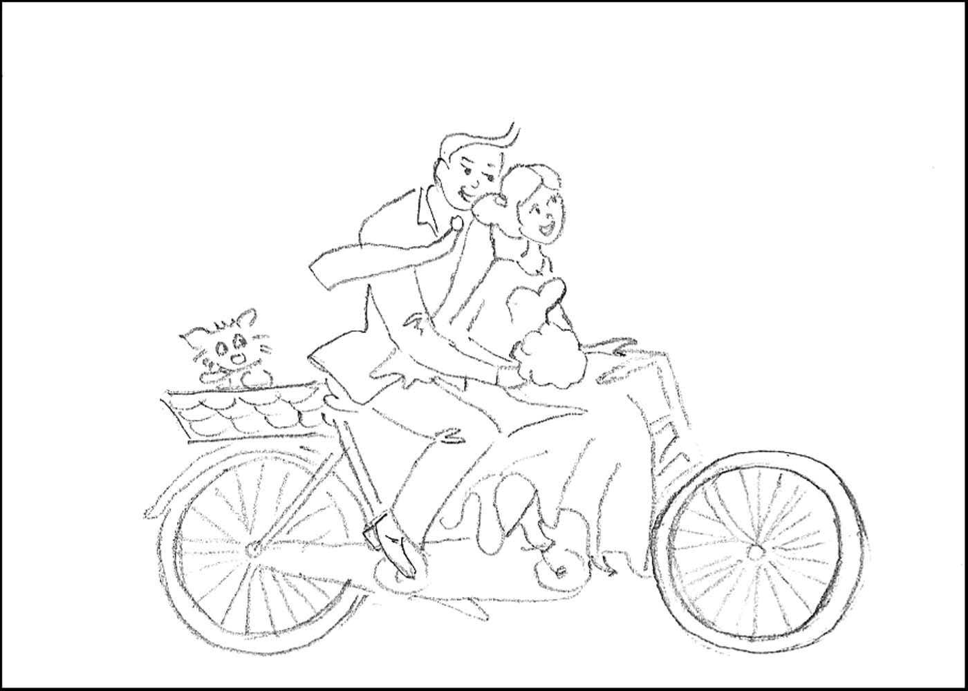 Coloring The couple on the bike. Category Wedding. Tags:  Wedding, dress, bride, groom.