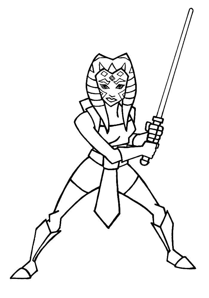 Coloring Togruta with a sword from star wars. Category cartoons. Tags:  Togruta, star wars.