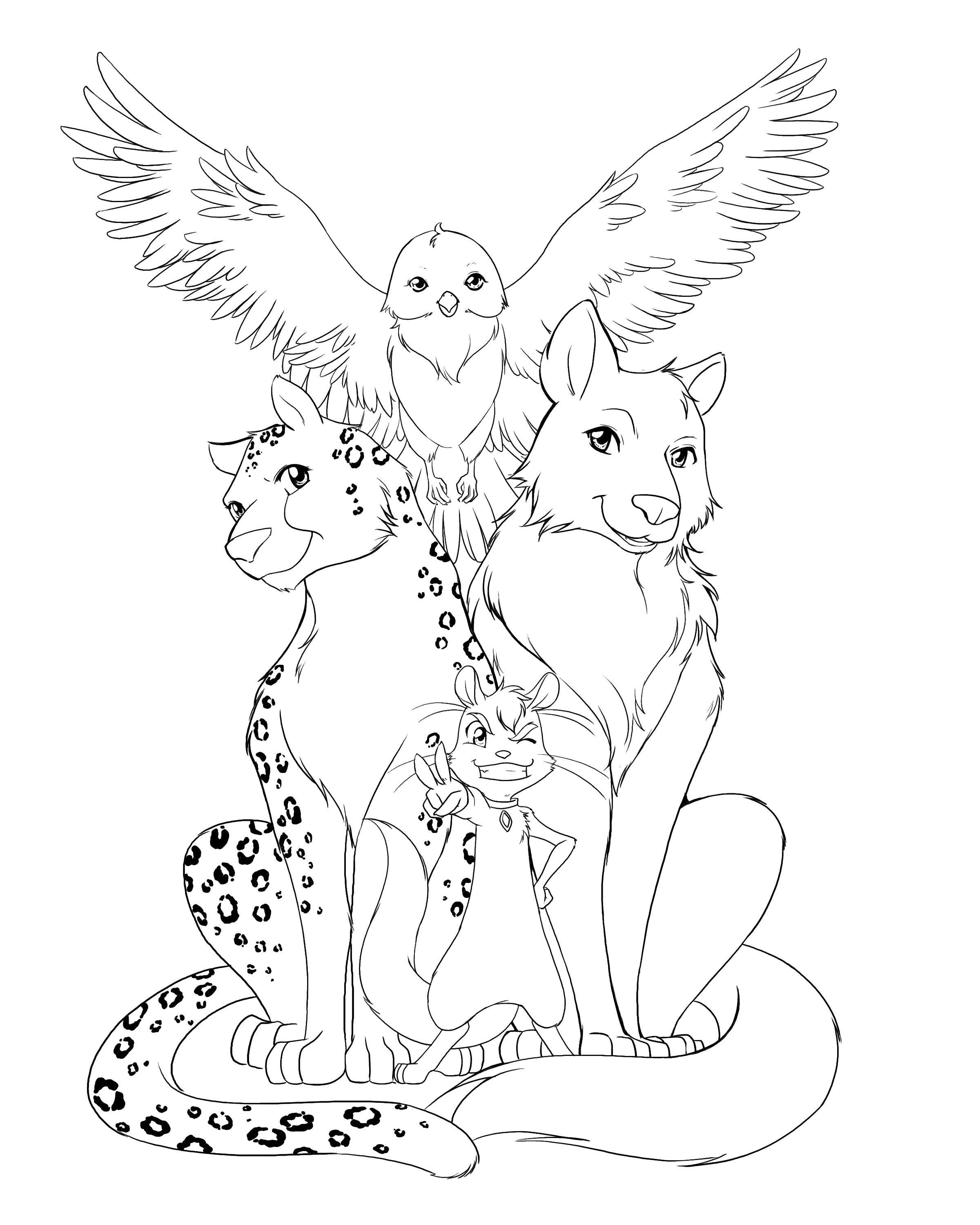 Coloring The wolf and the leopard, owl, mouse. Category wild animals. Tags:  animals, wolf, leopard, owl, mouse.