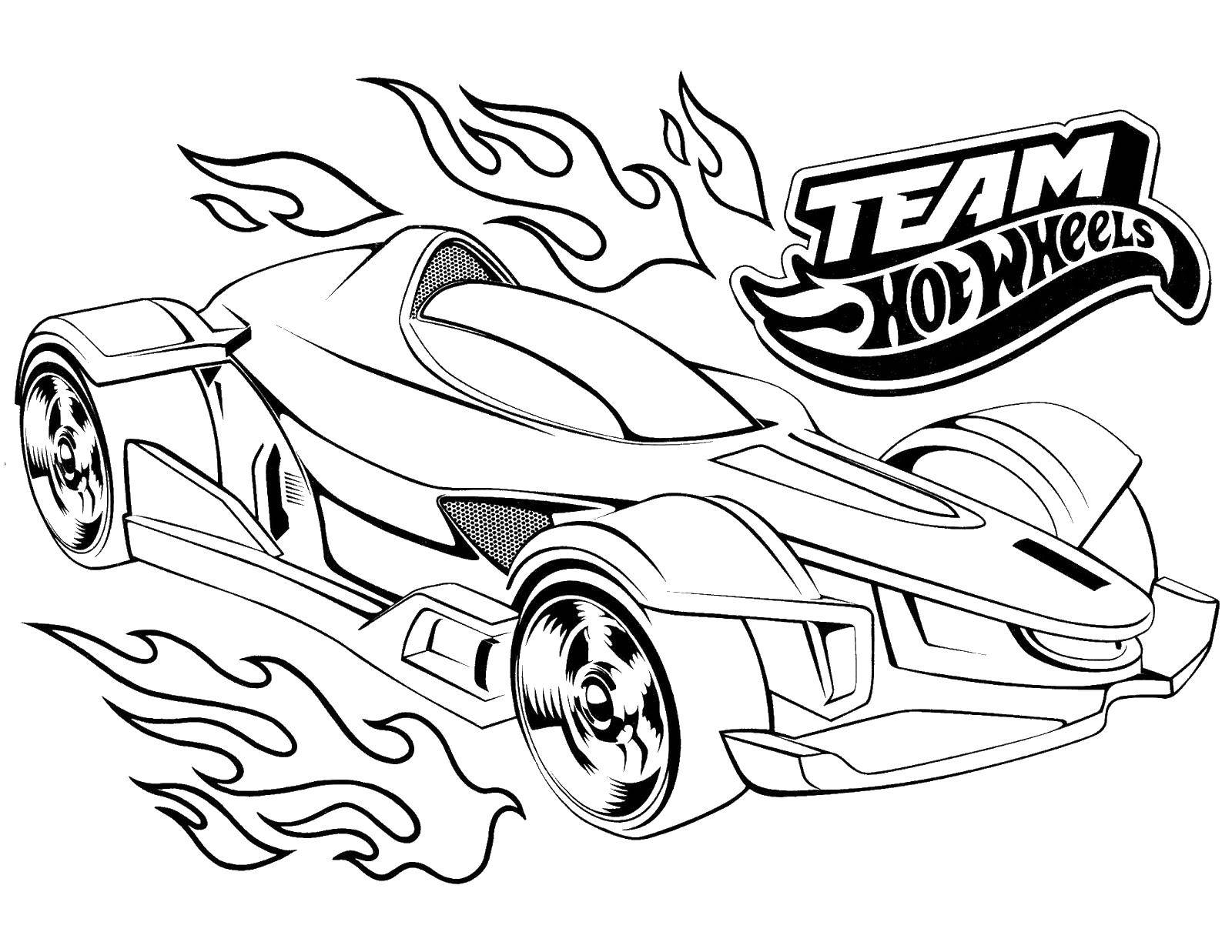 Раскраска Гоночная машина с рисунком пламени Скачать ,Машина, гоночная,.  Распечатать 