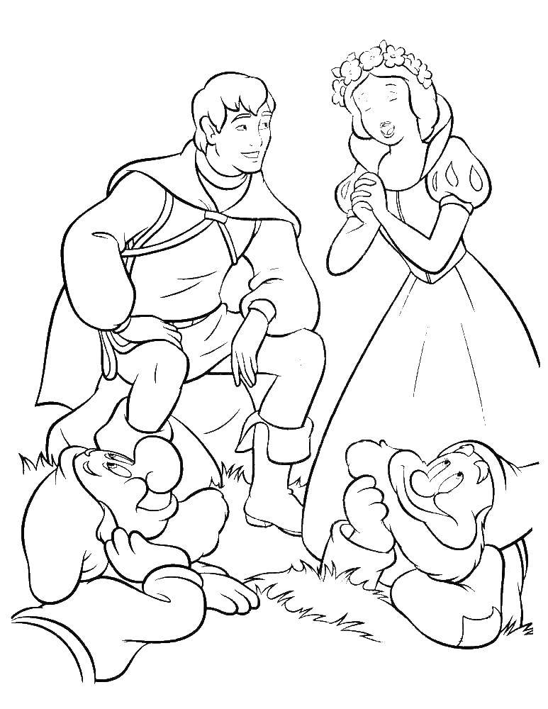 Coloring Snow white sings Prince. Category Princess. Tags:  Snow white, dwarf.