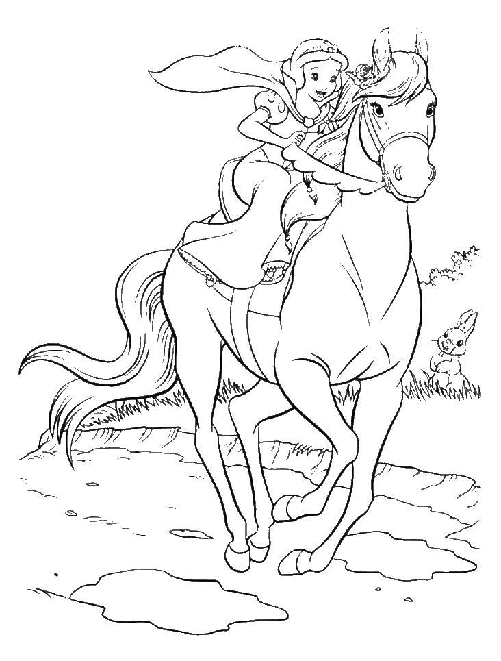 Название: Раскраска Белоснежка верхом на коне. Категория: принцесса. Теги: Белоснежка.