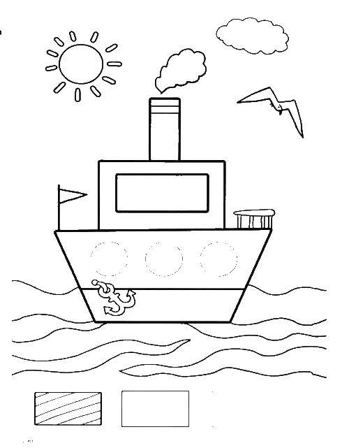 Название: Раскраска Кораблик. Категория: раскраски из фигур. Теги: корабль, море.