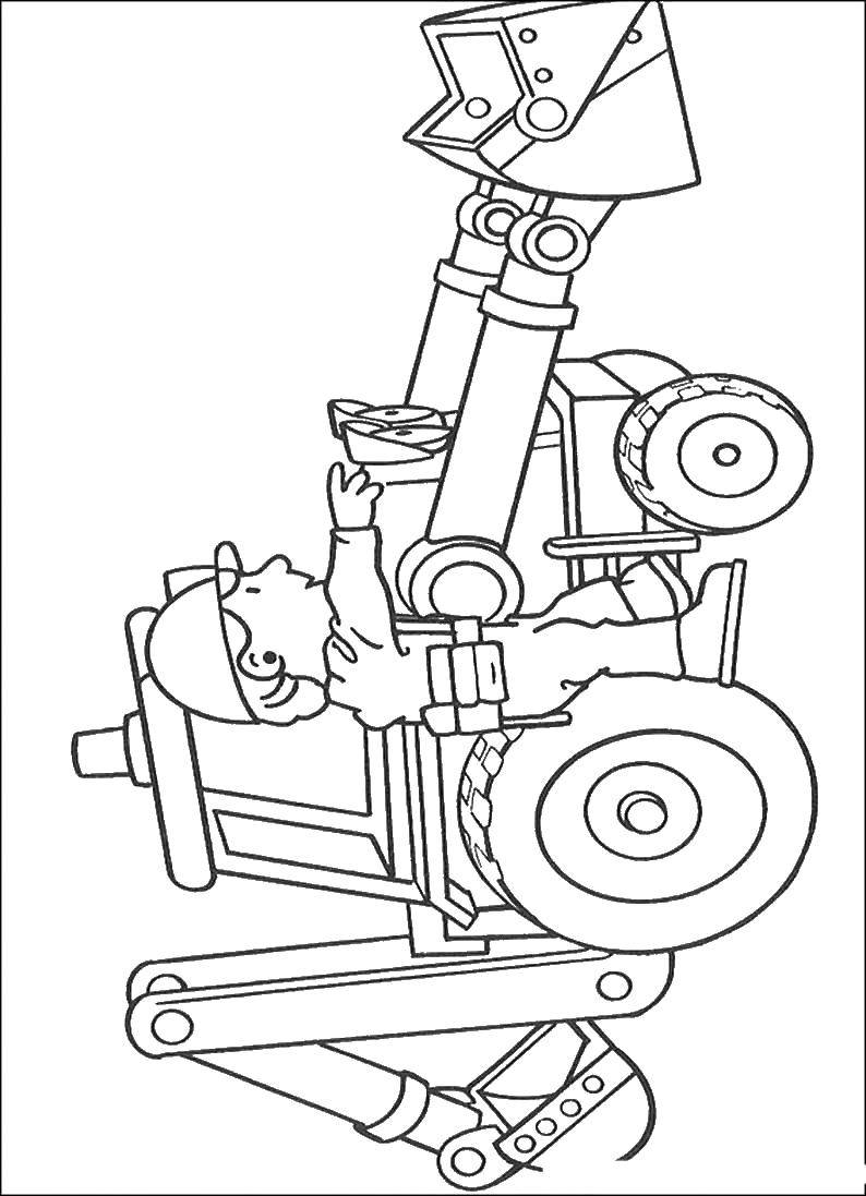 Coloring Working on the tractor. Category building tools. Tags:  Builder, tools, building.