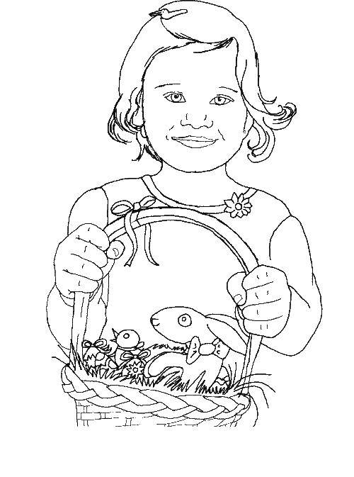 Coloring Girl with Easter basket. Category Easter. Tags:  girl. Easter.