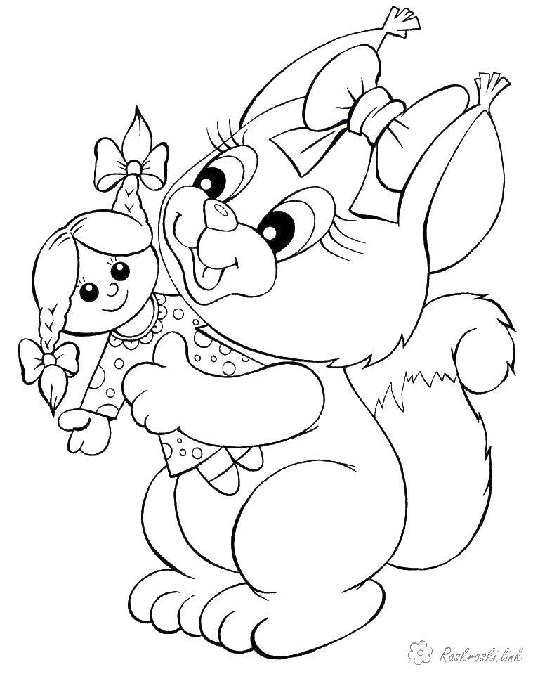 Coloring A squirrel with a puppet. Category Animals. Tags:  protein. doll.