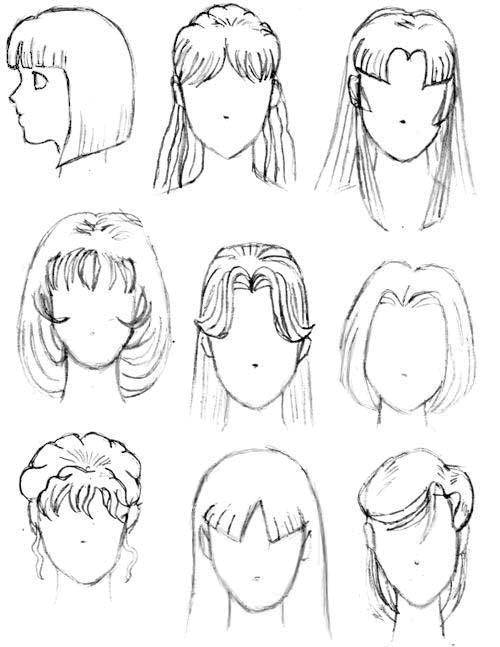 Название: Раскраска Аниме прически. Категория: аниме лица. Теги: аниме, рисуем, тело, лицо, голова.