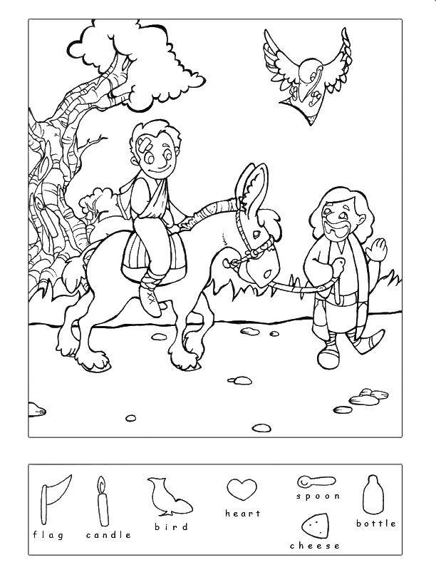 Coloring The man carries the patient on a donkey. Category Find what is hidden. Tags:  mystery. a person.