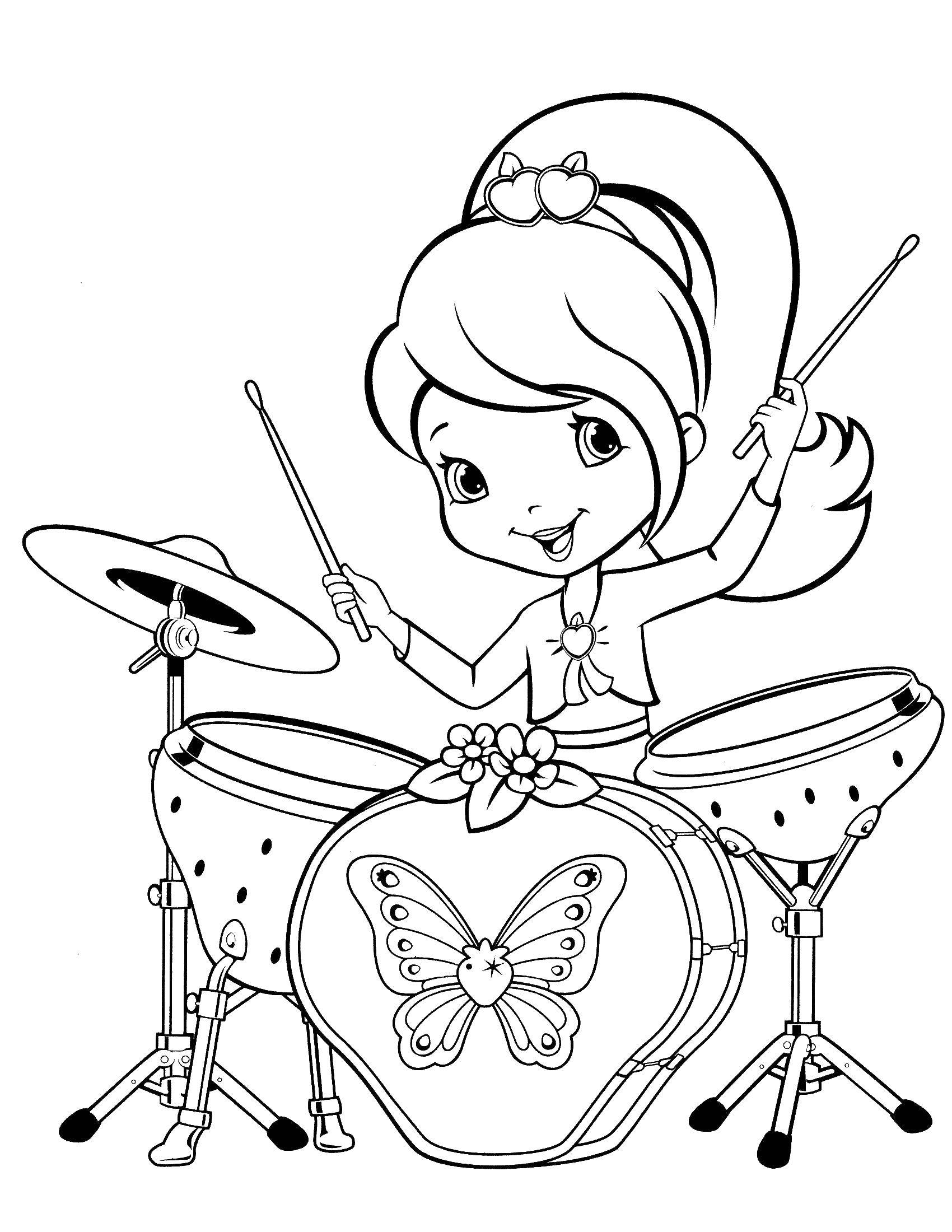 Coloring Charlotte strawberry plays the drums. Category Charlotte zemlyanichka cartoons. Tags:  Charlotte, strawberry.