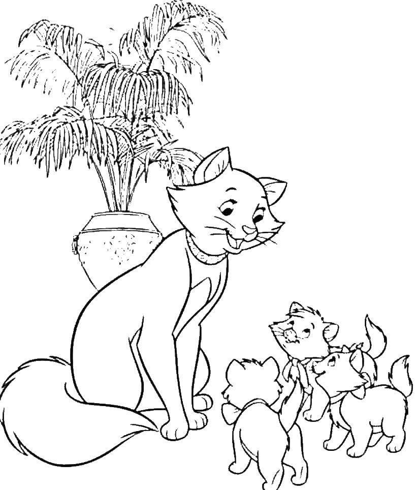 Coloring Duchess and her three little kittens. Category cats aristocrats. Tags:  cat, kittens, Cats aristocrats.