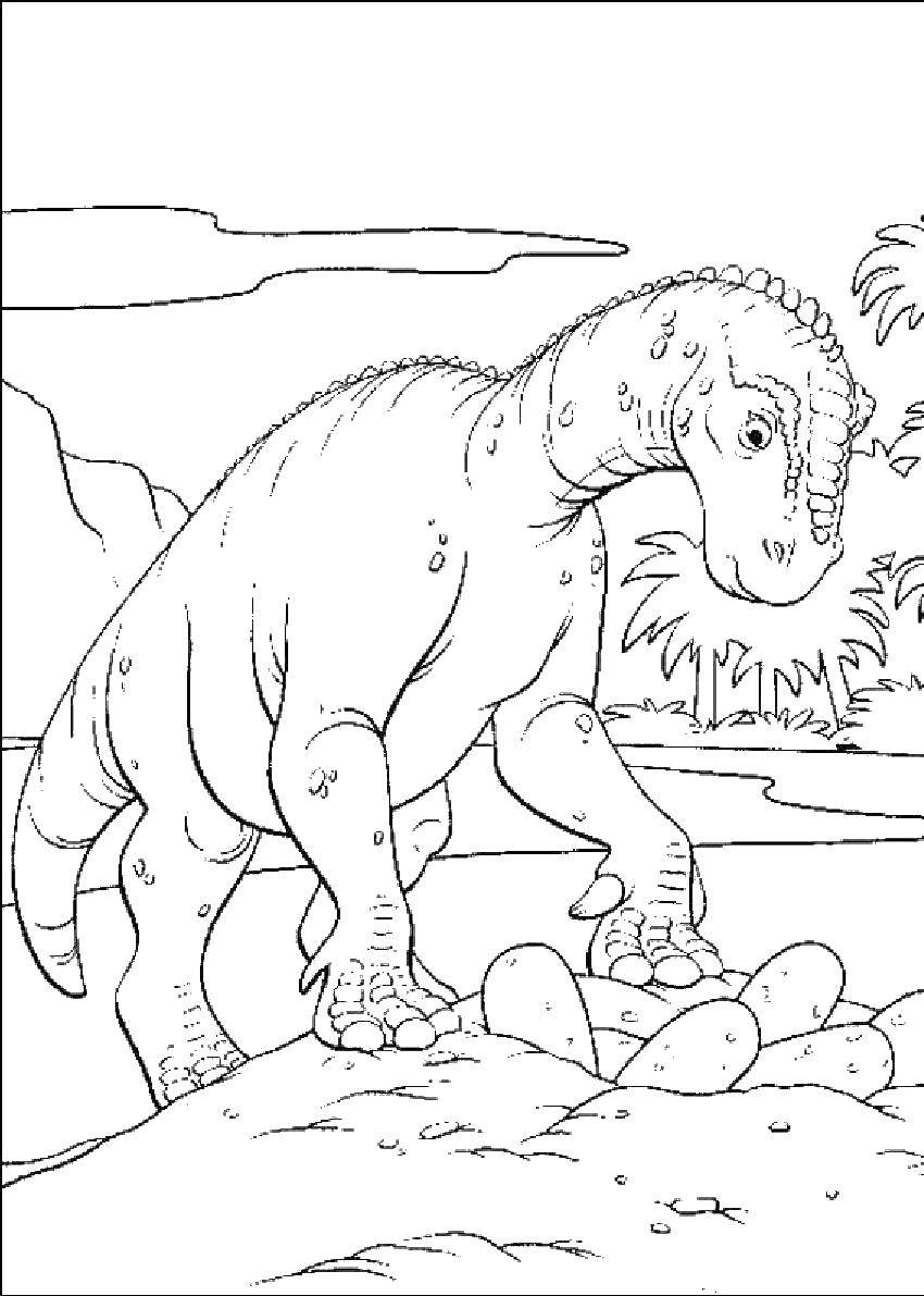 Название: Раскраска Динозавр и яйца. Категория: динозавр. Теги: Динозавр.