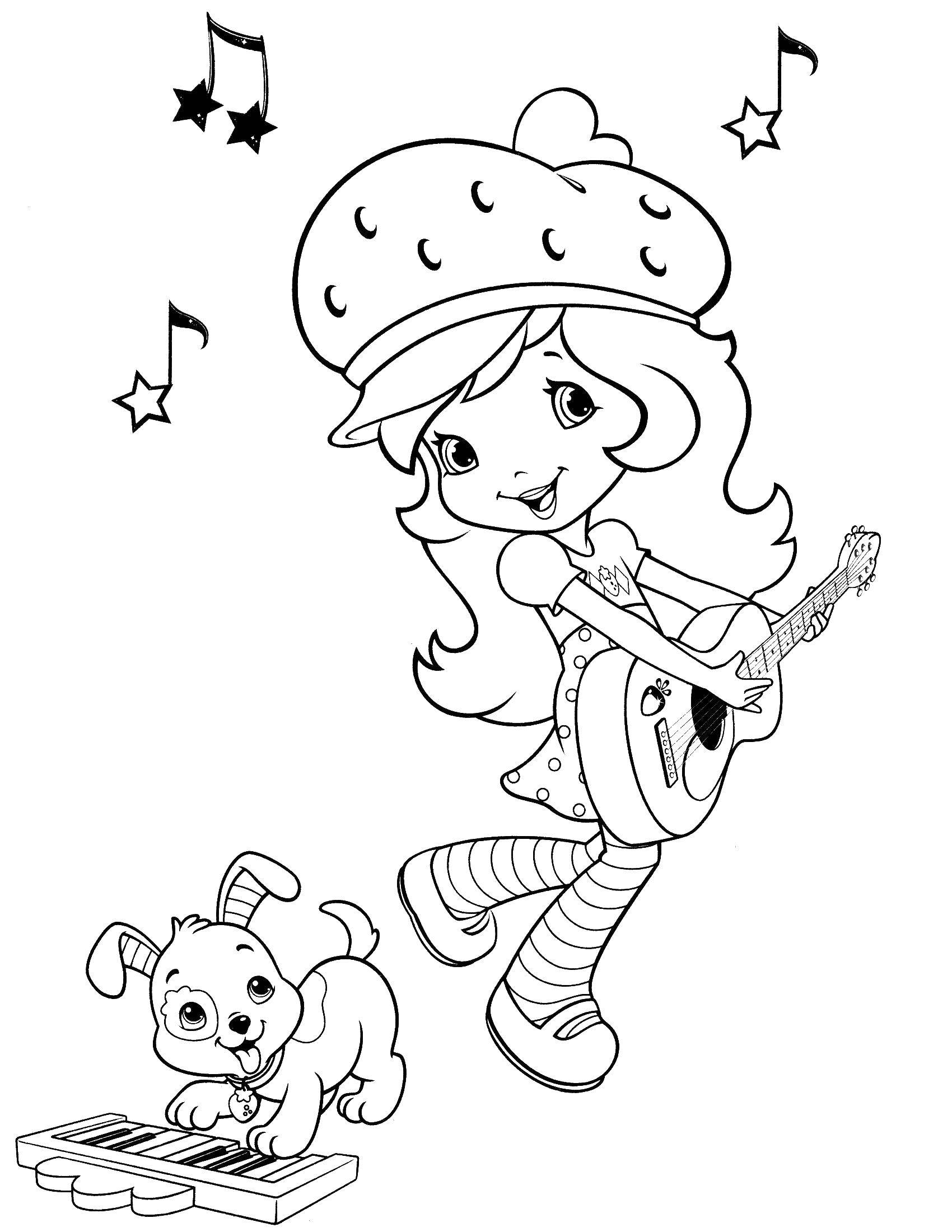 Coloring Charlotte strawberry plays the guitar. Category Charlotte zemlyanichka cartoons. Tags:  Charlotte, a strawberry, cartoons.