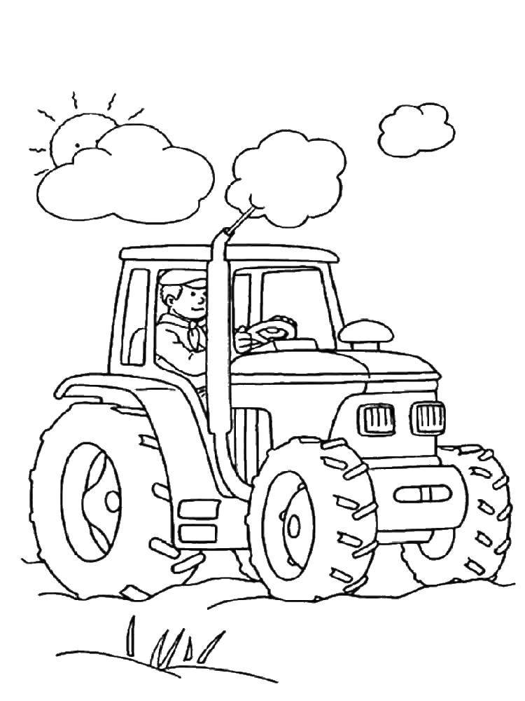 Название: Раскраска Тракторист на тракторе. Категория: трактор. Теги: тракторист, тракторе.